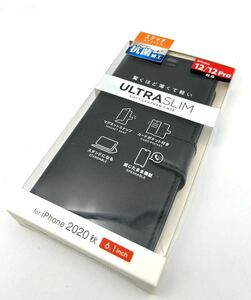 ◯ELECOM iPhone12 12Pro ULTRASLIM SOFT LEATHER CASE 手帳型カバー PM-A20BPLFUPVBK◯エレコム 磁石付 ブラック　ステッチ
