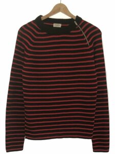 SAINT LAURENT PARIS sun rolan Paris 15AW shoulder Zip wool border knitted sweater red × black 386419 ITUJLOB009HS