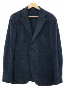 LARDINI ラルディーニ チェック柄 コットンウール3Bジャケット ネイビー 50 ITN0IEFRC930