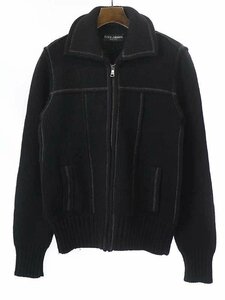 DOLCE&GABBANA Dolce & Gabbana Contrast stitch wool Zip up knitted jacket black 50 G8J06K/F85N2 IT3EQ5GOPYBO