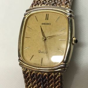 【稼動品】レア ヴィンテージ SEIKO セイコー Dolce スクエア 7741-5110 ゴールドカラー　純正メッシュブレス クオーツ メンズ 腕時計