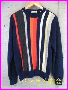 017m35* superior article. * made in Japan * cashmere 100%*VAGIIEbajiie stripe pattern cashmere knitted sweater 46/ cardigan / Golf / jacket 