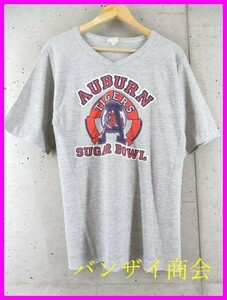 003m18◆70s 80sヴィンテージ◆AUBURN TIGERS 虎 タイガープリント 5分袖丈 フットボール Tシャツ/アメカジ/カットソー/古着