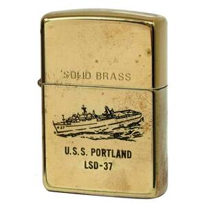 絶版/ヴィンテージ Zippo ジッポー 中古 1993年製造No.254 SOLID BRASS U.S.S. PORTLAND LSD-37 [C]使用感あり傷汚れあり