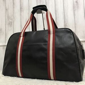 1円【極美品】バリー BALLY ボストンバッグ 旅行かばん メンズ ビジネス ハンド トート 大容量 出張 トレスポ レザー 本革 ブラウン 赤 