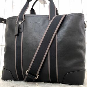 1円【未使用級】コーチ COACH トートバッグ ショルダーバッグ 2way ヘリテージウェブ メンズ ビジネス 大容量 A4 レザー 本革 ブラック 黒