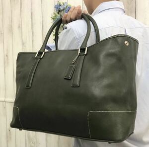 1円【極美品/希少色】コーチCOACH トートバッグ ハンドバッグ 肩掛け メンズ ビジネス 大容量 A4 書類かばん レザー 本革 緑 グリーン