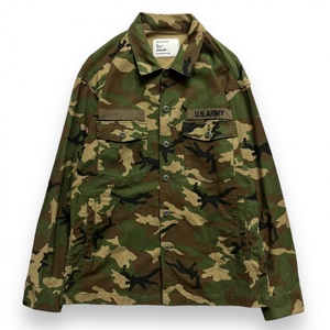 美品 Monkey Time モンキータイム BACK SATIN CAMO UTILITY JACKET ユーティリティー シャツ 8311-173-0116 迷彩 ミリタリー M カモフラ