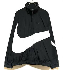 【美品】NIKE HBR STMT WOVEN JACKET BIG SWOOSH（XL）黒／白 ナイキ ビッグ スウッシュ ウーブン ナイロン ジャケット オーバー サイズ