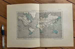 大き目　1890年代　アンティークプリント　7月の異常熱気象図　天文物理学