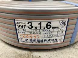 新品　未使用　弥栄 電線 1.6-3c VVF ケーブル 100m 巻き　200vライン　黒赤緑　電気　工事　DIY