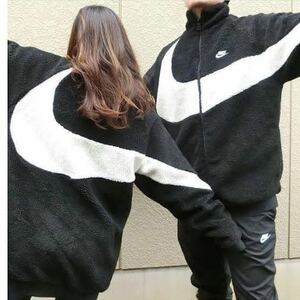 L 新品 NIKE BIG SWOOSH BOA JACKET BLACK × WHITE ナイキ ビッグスウッシュ ボアジャケット リバーシブル ブルゾン