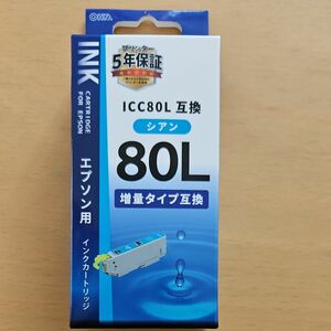 オーム電機 エプソン互換 ICC80L 染料シアン 01-4139 INK-E80LB-C