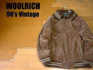 90sビンテージWOOLRICHデカリブドンキージャケット大人気L正規ウールリッチブラウンベロア中綿ブルゾンVintageフライトMA-1チンスト別珍