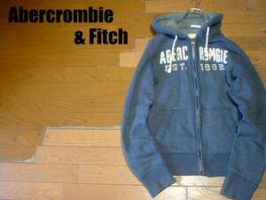 Abercrombie & Fitchビッグロゴビンテージ加工スウェットジップパーカーMネイビー正規アバクロンビーフィッチフーディフーデッドジャケット