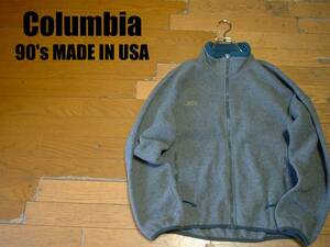 USA製90sビンテージColumbiaフルジップフリースジャケット米国製M美品グレー正規コロンビアMADE IN USAシンチラアルマディラバーサロフト