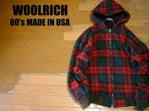 希少USA製80sビンテージWOOLRICHブランケットウールパーカーMハンティングブルゾン正規ウールリッチ紺タグ米国製MADE IN USAジャケット