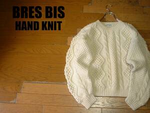 90sビンテージBRES BISケーブルニットHAND KNITフィッシャーマンズセーターMアランWOMENハンドニットノルディックフェアアイル