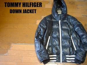 TOMMY HILFIGERフーデッドダウンジャケットL黒ブラック正規トミーヒルフィガーフーディDOWN JACKETダウンパーカ定価37,000円