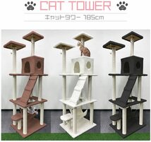 キャットタワー 猫タワー 185cm スリム 　ハンモック付き　大型猫 据え置き型 おもちゃ付き【ホワイト】_画像9