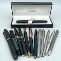 y1214E 【1円スタート】 万年筆 ボールペン まとめ 13本 動作未確認 PARKER PLATINUM PILOT PELIKAN SHEAFER シャチハタ ペン先 18K 14K_画像1