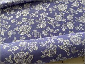 mets★7.5m*綿麻シーチング*オリエンタルフラワー草花*purple*5D