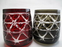 ジバンシー　切子　ロックグラス　籠目　赤＆濃いグレー　２個　グラス　フリーグラス　_画像7