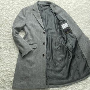 極美品/希少XL/現行タグ アバハウス ヘリンボーン チェスターコート ロングコート ウール 50 3 グレー ABAHOUSE AUSTRALIAN WOOL BLEND