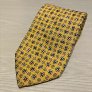 ◎ dunhill ダンヒル イタリア製 シルク100% 絹 総柄 イエロー 黄色 花柄模様 ネクタイ ビジネス メンズ 紳士服 スーツに 確実本物