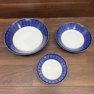 ■ C-986 香蘭社 BLUE Lace ブルーレース 和食器 大皿 中皿 小皿 深皿 取り皿 など 3点セット 現状品