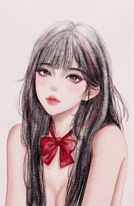 手描き水彩画　原画　蝶ネクタイの女の子