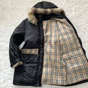 バーバリーブラックレーベル 【極暖 最高級ホワイトグースダウン】BURBERRY BLACK LABEL ダウンジャケット ノバチェック 2way 黒 M