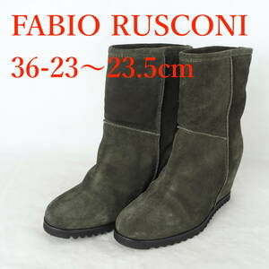 EB4351*FABIO RUSCONI*ファビオルスコーニ*レディースショートブーツ*36-23〜23.5cm*カーキ系