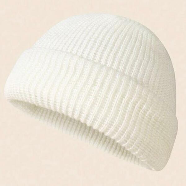 【最終価格】　新品 未使用 ニット帽子 ビーニー ホワイト 男女兼用 防寒 帽子 冬 シンプル ニット
