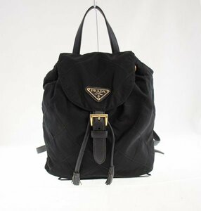 ◆ 1000円 スタート PRADA / プラダ リュックサック B3820 三角ロゴ タッセル キルティング ミニリュック ブラック系 ヴィンテージ 141995