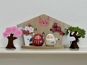 ナチュラルキッチン☆正月飾り 紅白だるま 木製絵馬パネル フェルト松梅 まとめ売り セット