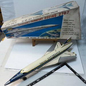 DAIYA[SUPERSONIC-TRANSPORT BOEING 2707 LUFTHANZA super Sonic passenger plane airplane ] electric tin plate operation not working well TIN diamond temple . shop [ box attaching ]0800