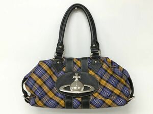 K12-185-1221-142【中古】Vivienne Westwood(ヴィヴィアンウエストウッド) ハンドバッグ チェック柄 ビッグオーブ 保存袋付