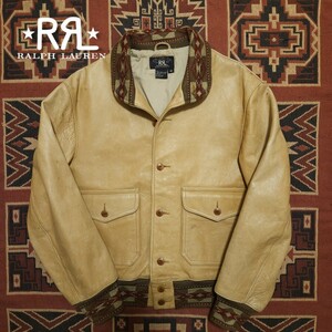 【激渋】 RRL Native Leather Jacket 【M】 ネイティブ レザー ジャケット ライダース 牛革 カウハイド シボ革 肉厚 キャメル Ralph Lauren