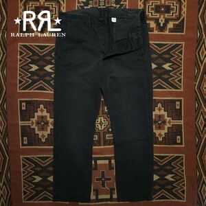 【名作】 RRL Garment Dyed Officer's Trousers 【32×32】 ガーメントダイ オフィサーズ トラウザー ブラック 肉厚 墨色 Ralph Lauren