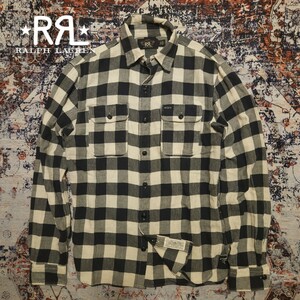 【名作】 RRL Buffalo Check Twill Work Shirt 【S】 バッファロー チェック ツイル ワークシャツ 白 黒 ユニオンチケット Ralph Lauren