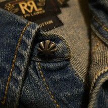 【名作】 RRL Distressed Denim Western Shirt 【M】 ディストレスト デニム ウエスタン シャツ シルバーコンチョ 肉厚 藍染 Ralph Lauren_画像4