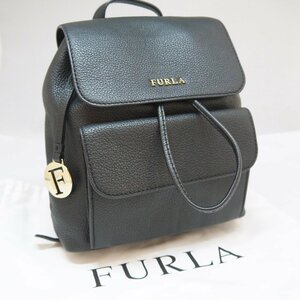 USED品・保管品 FURLA フルラ レザー ミニリュックサック ブラック 黒 ゴールド金具 レディースバッグ 保存袋付き 現状品