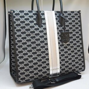 ★美品 USED品・保管品 MICHAEL KORS マイケルコース ミレラ ラージ 2wayトートバッグ キャンバス ブラック系 MK柄 シルバー金具 現状品