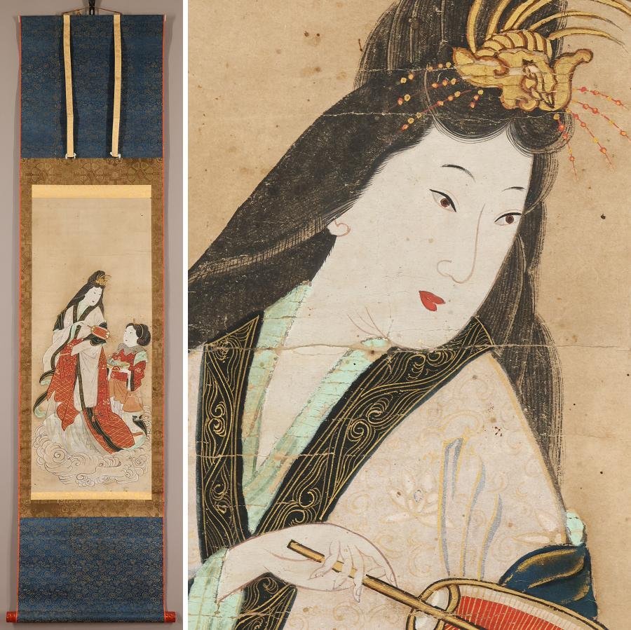 [Copia] ◆ Yanagisawa Kien (Rikyo Yanagisawa) ◆ Dibujo de la madre de la reina ◆ Sin marcar ◆ Tapa blanda ◆ Pergamino colgante ◆ t182, cuadro, pintura japonesa, persona, Bodhisattva