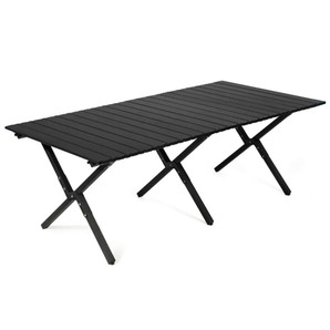 折りたたみテーブル ロールトップテーブル キャンプテーブル 簡単組立 収納バッグ付 軽量コンパクト (120x60x45cm艶無し黒)の画像1