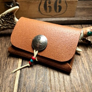 【革族工房】◆route66◆Americanーdesign◆handmade◆カードレザーケース◆ヌメ床革◆CAMEL