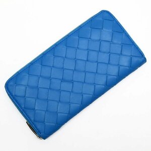 ボッテガヴェネタ BOTTEGAVENETA ラウンドファスナー長財布 イントレチャート レザー ブルー g3923a