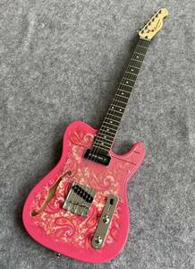 両面ピンクペイズリー　クリアカラーピックガード　フロントP９０　テレキャスターシンラインモデル　Showman guitar