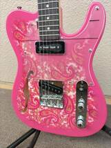 両面ピンクペイズリー　クリアカラーピックガード　フロントP９０　テレキャスターシンラインモデル　Showman guitar_画像10